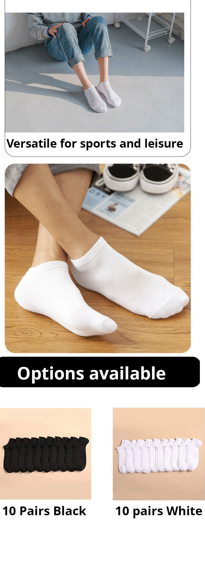Miniatura: 10 Pairs Unisex Casual Plain Color Boat Socks Thin Breathable Comfy Anti Odor Sw