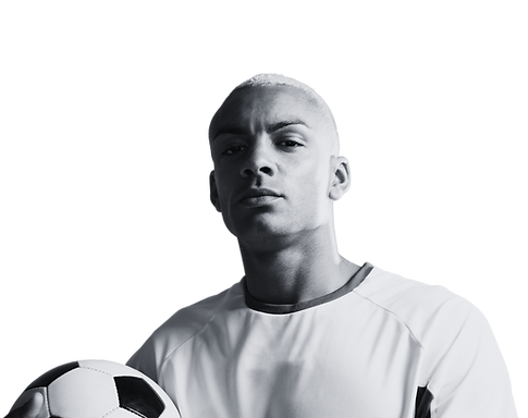 A confident football player close up portrait, highlighting endurance and competition