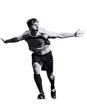 Football creator celebrating after completing a challenge, with dynamic motion blur.