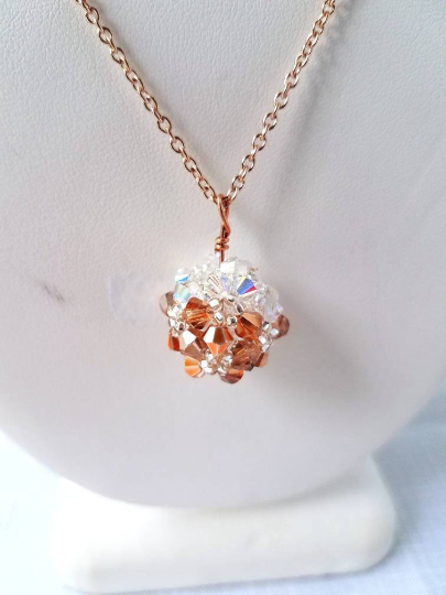 Rose gold and AB clear crystal beaded necklace
