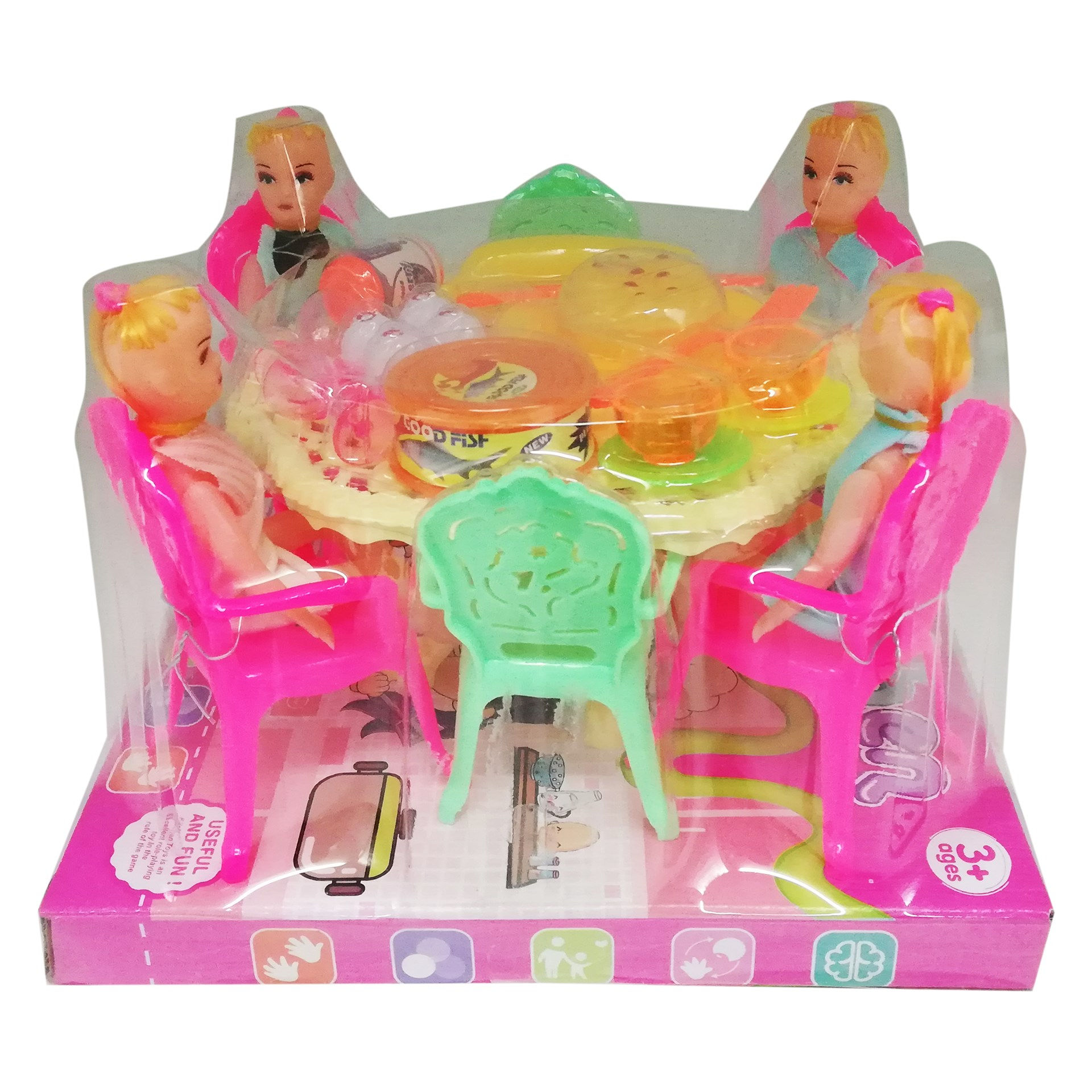 Muñecas x4 con Mesa, Sillas y Accesorios