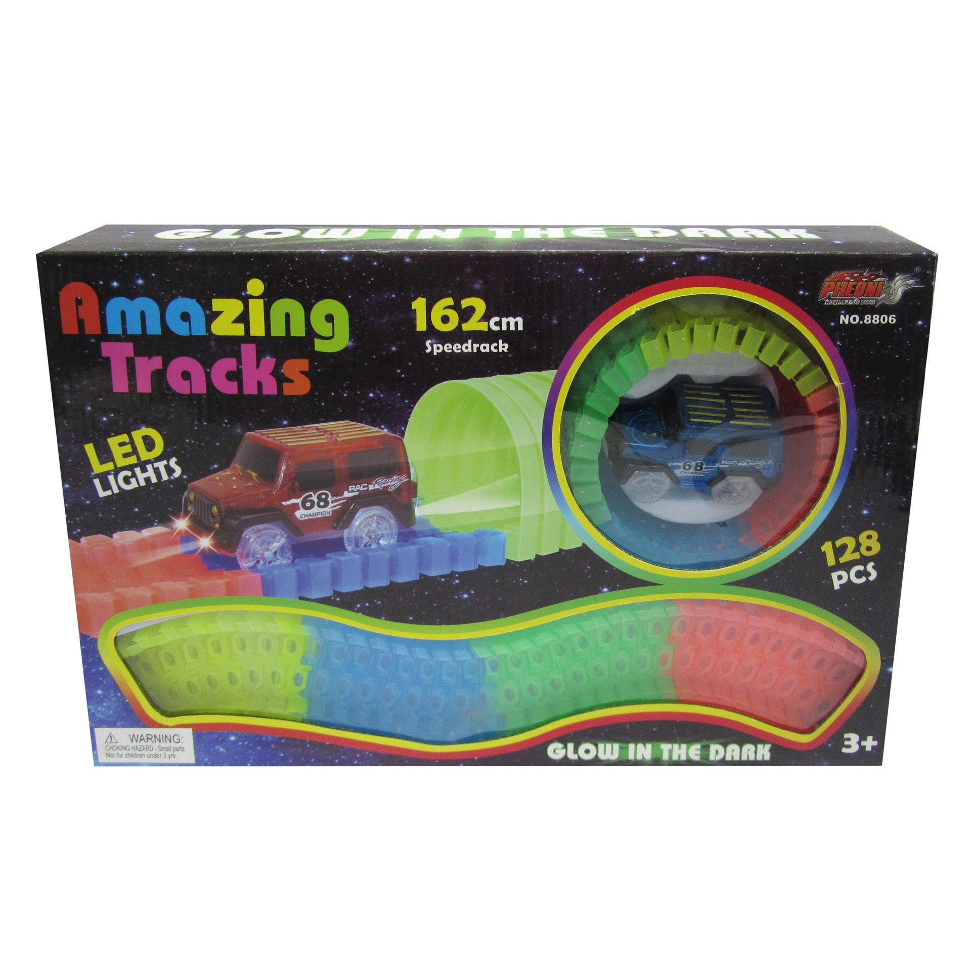 Pista Flexible Fluorescente, 128 Piezas