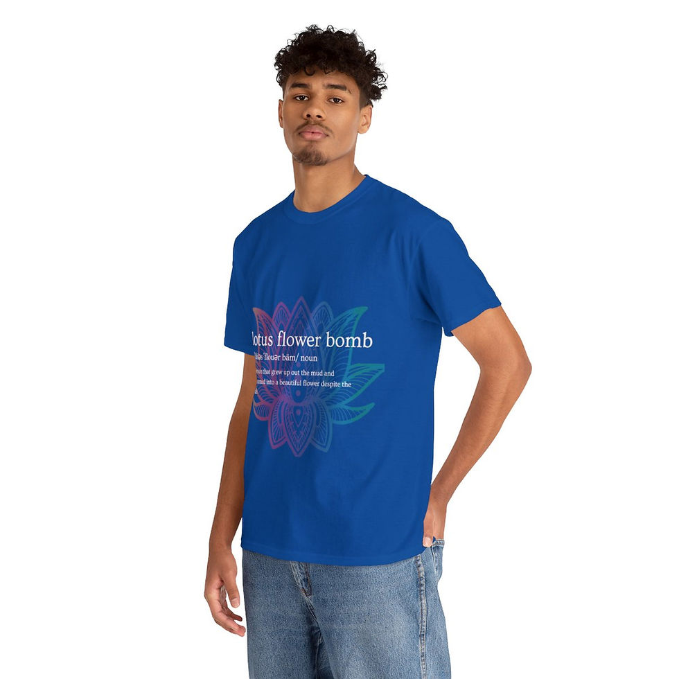 Thumbnail: Lotus Flower Bomb Unisex Heavy Cotton Tee with White Words