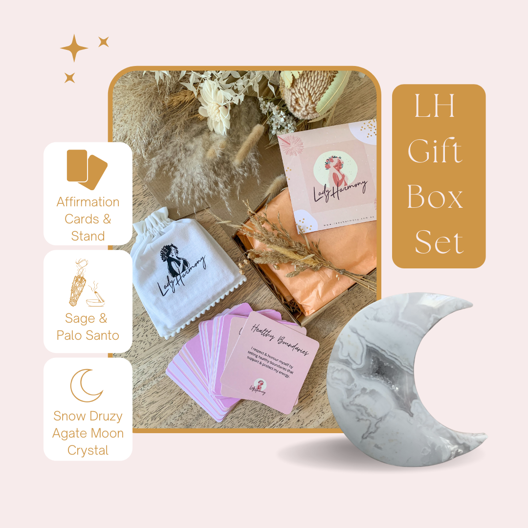 Gift Box Set: Self Affirmation Cards (Snow Druzy Agate Moon)