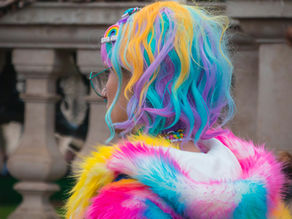 person wearing a colorful coat