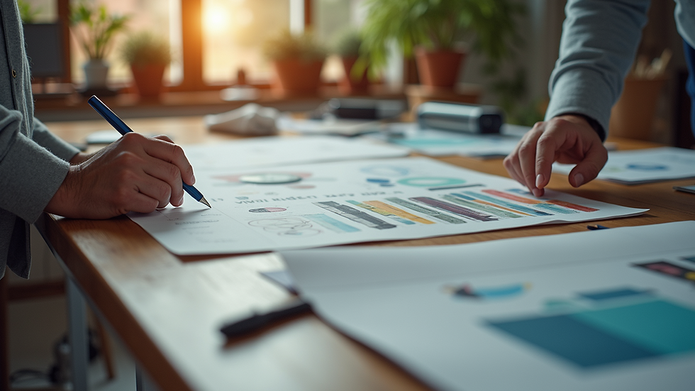 Eye-level view of a modern workspace with design tools and materials