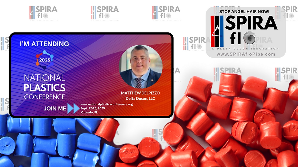 Spira flo pipe with internal grooves mixed in blue and red plastic pellets