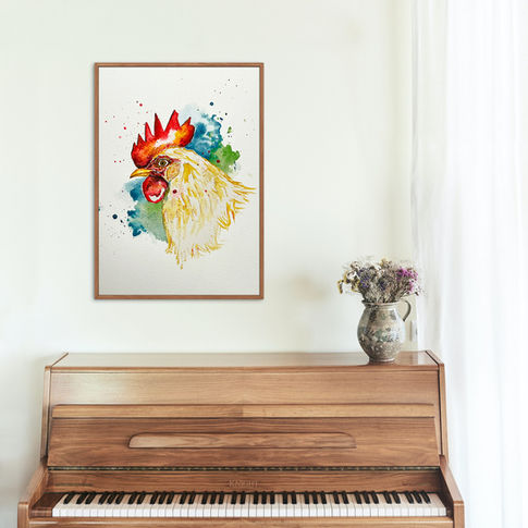 Hand painted watercolor Rooster by JVDM