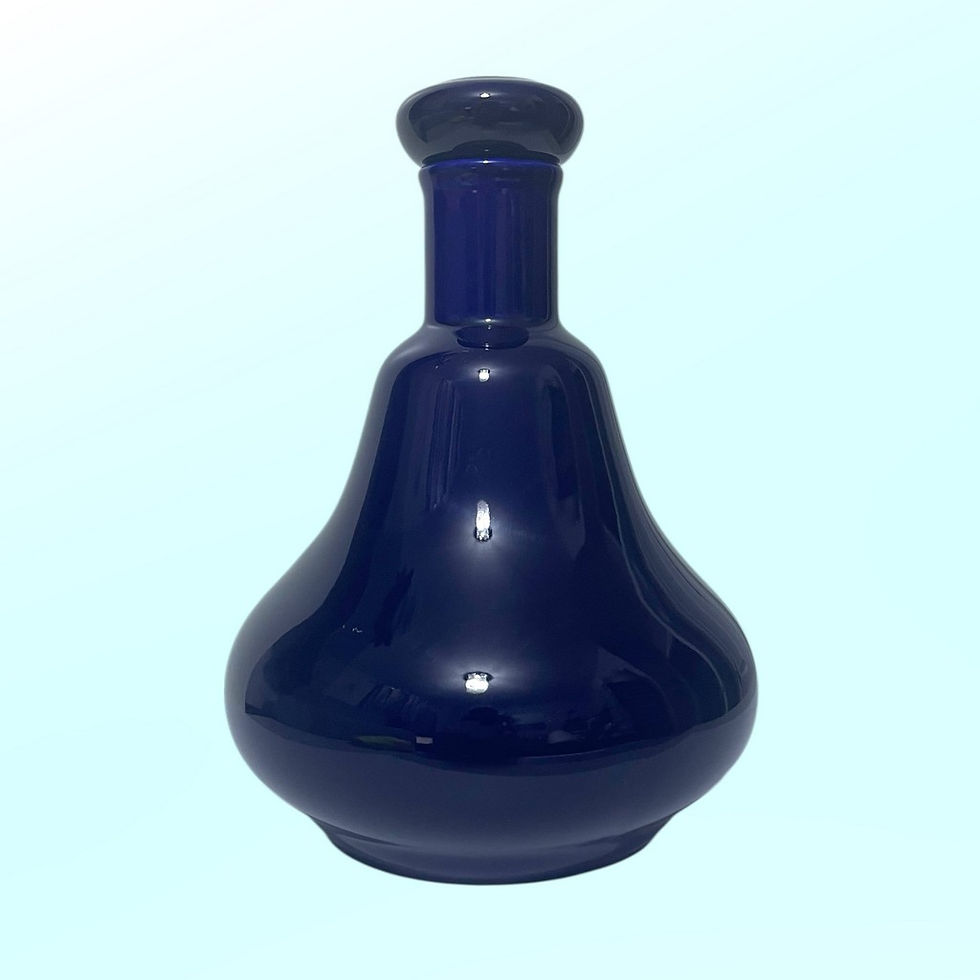 Thumbnail: Cobalt blue pear‑shaped whisky decanter, 1970s vintage glass collectible barware.