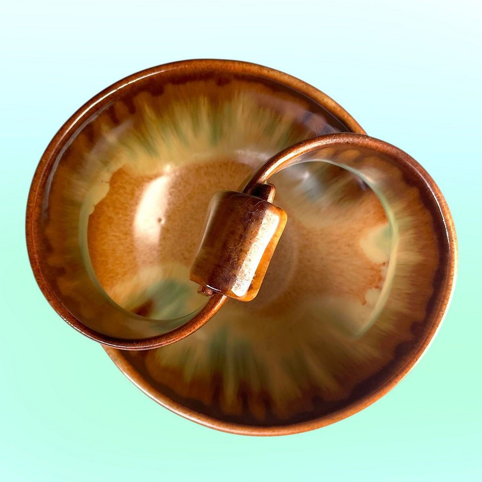 Thumbnail: Studio pottery sculptural bowl, belted handle, mid‑century handmade ceramic collectible.