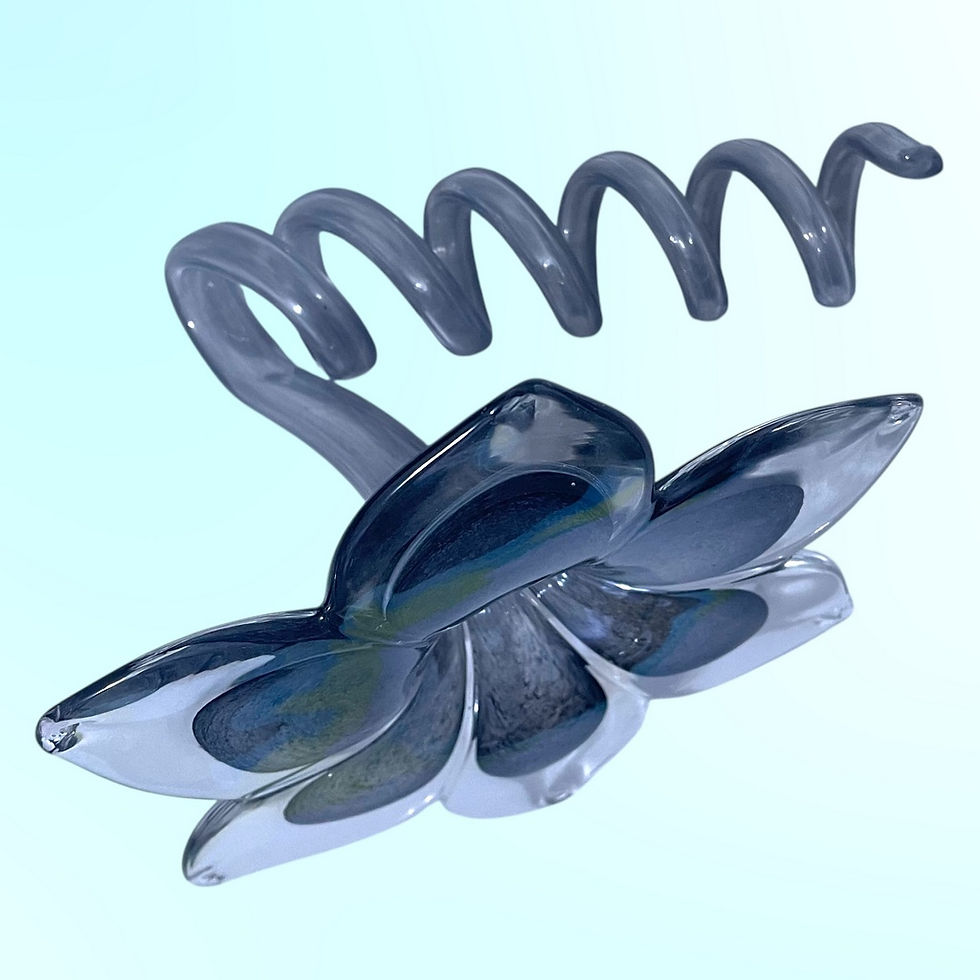 Thumbnail: Murano grey sommerso glass flower sculpture with clear spiral stem c1980s Italy