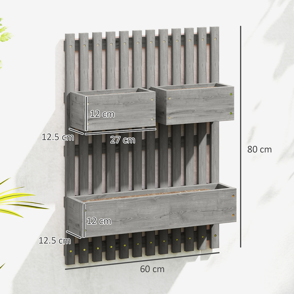wooden garden planters with trellis, wall-mounted raised bed with drainage holes