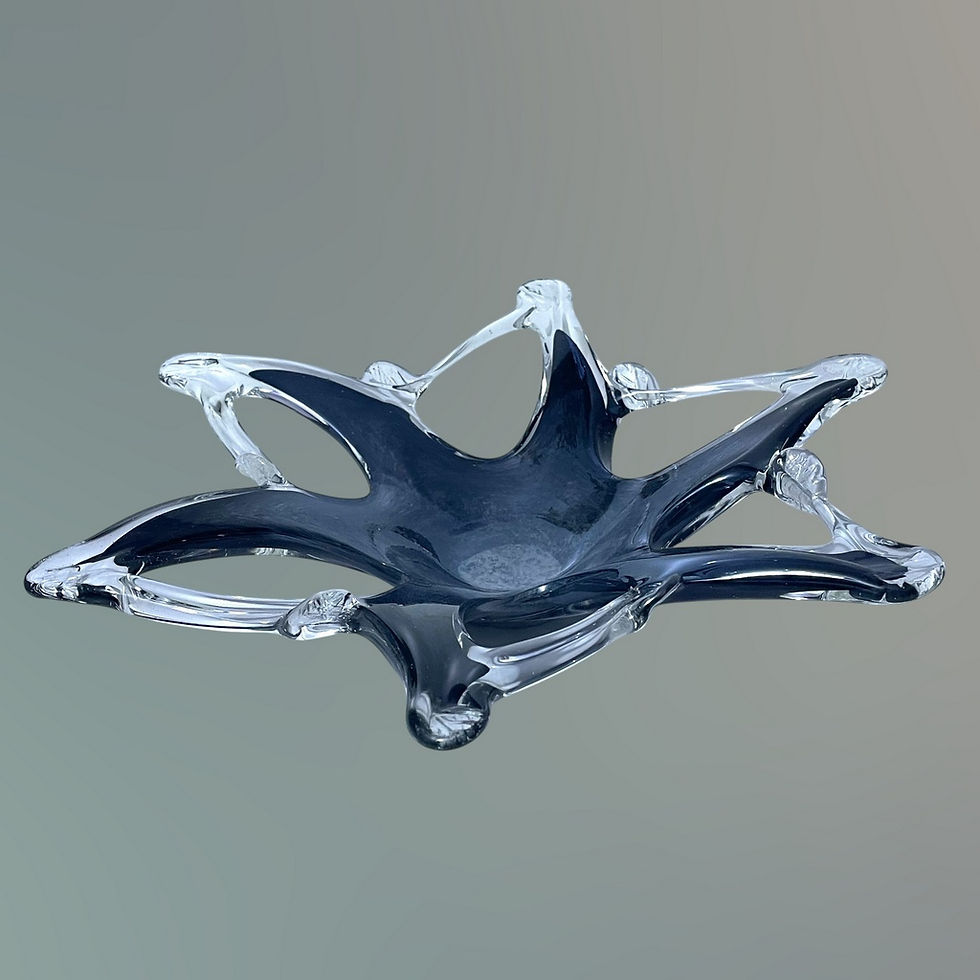 Thumbnail: Murano grey sommerso sculptural bowl with six‑point star form and open‑lobe design c1970s–90s