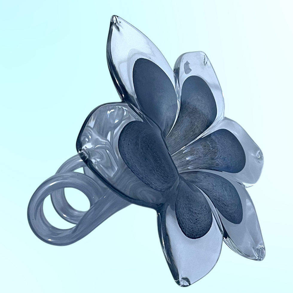 Thumbnail: Murano grey sommerso glass flower sculpture with clear spiral stem c1980s Italy