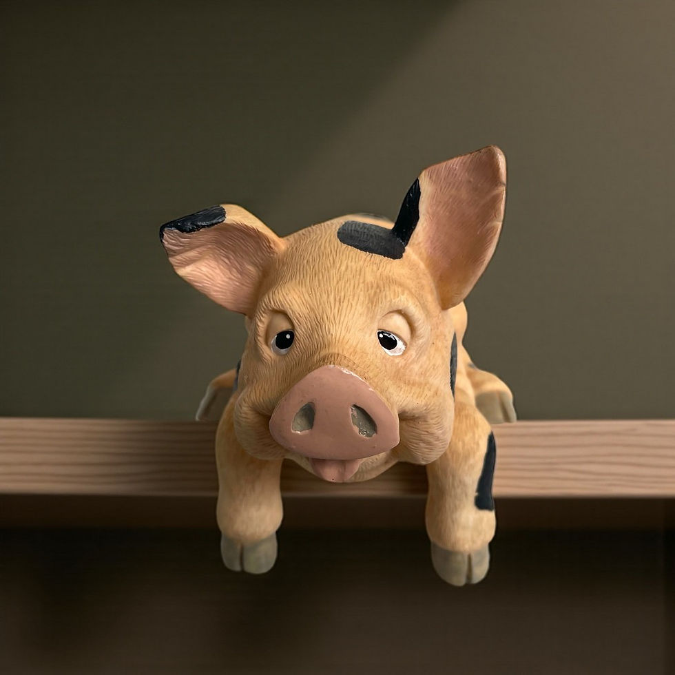 Thumbnail: Resin pig shelf sitter figurine, WU/JC 1995 vintage collectible.