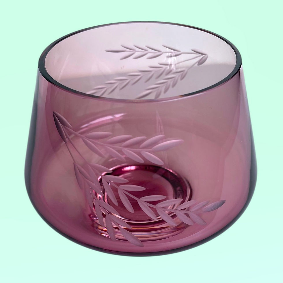 Thumbnail: Caithness amethyst posy bowl, etched wheat pattern, 1970s Scottish glass collectible.