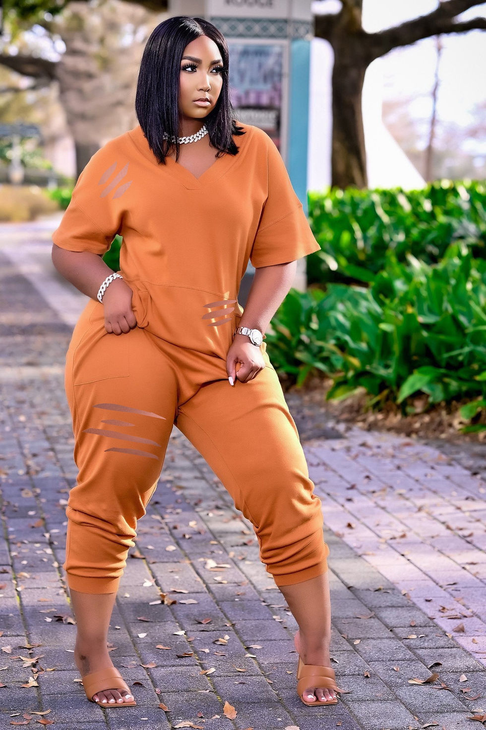 Thumbnail: Plus Size v Neck Rompers Womens Jumpsuit