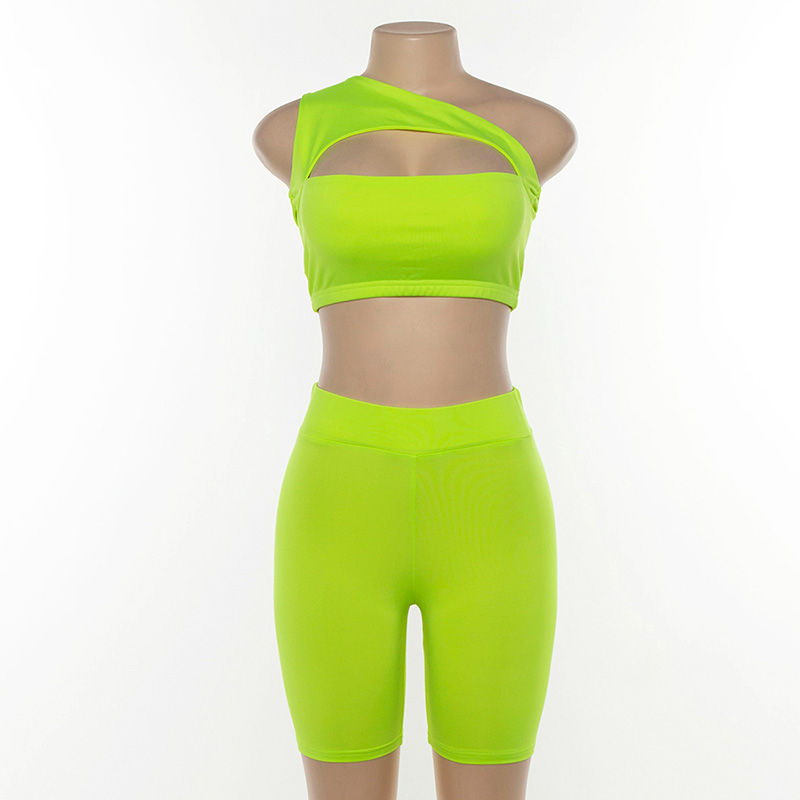 Thumbnail: Yoga Sport Fitness Hollow Shoulder Shorts Sets, Crop Top