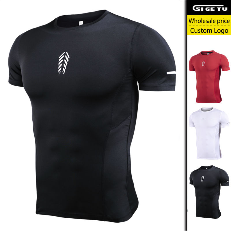 Miniature : Short Sleeve Sports Tops Seamless Mens Compression