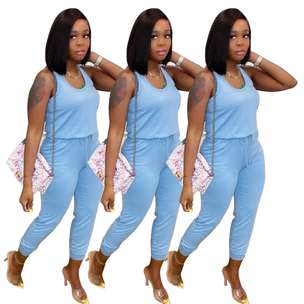 Miniatura: Sleeveless One Piece Jumpsuit Solid Color Casual Jumpsuit with Drawstring