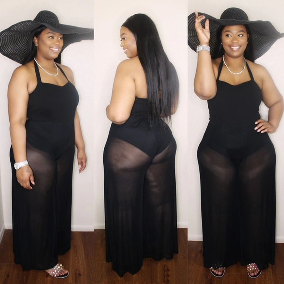 Miniature : Sheer Black Halter Sleeveless Mesh  Jumpsuit