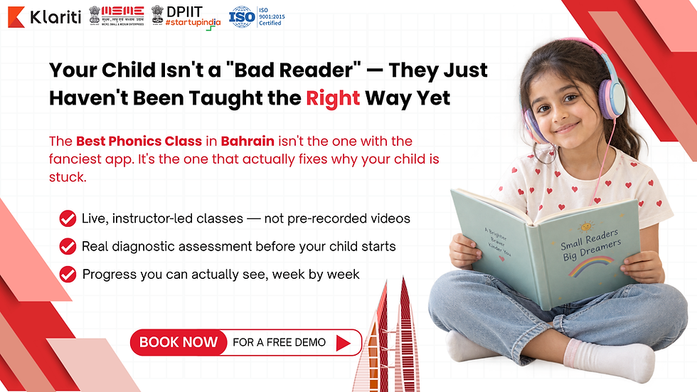 A girl is happily reading best phonics class in bahrain