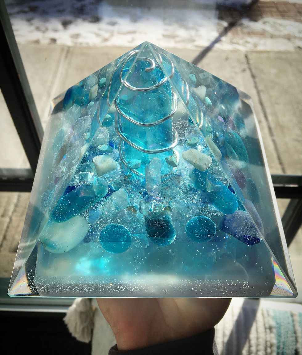Blue Titanium Angel Aura Quartz Orgonite Pyramid - Throat Chakra