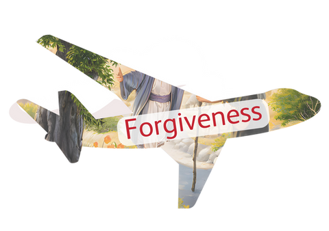 Airplane silhouette with 'Forgiveness' text