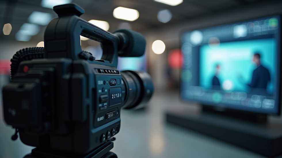 Close-up view of a video camera recording a product demonstration