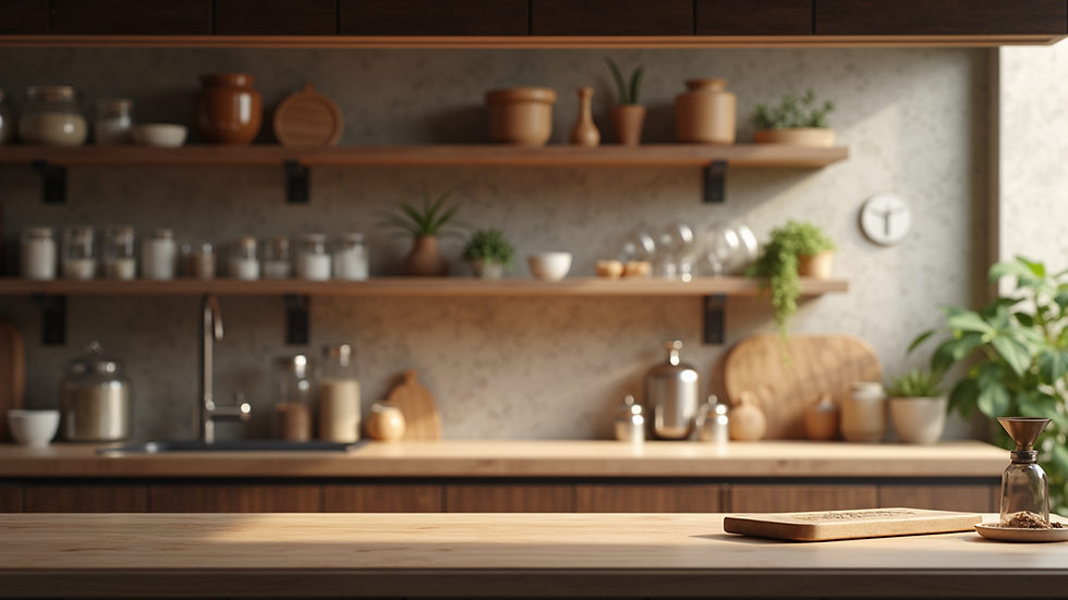 Vista a nivel de ojo de una bufetera de madera maciza en un comedor moderno