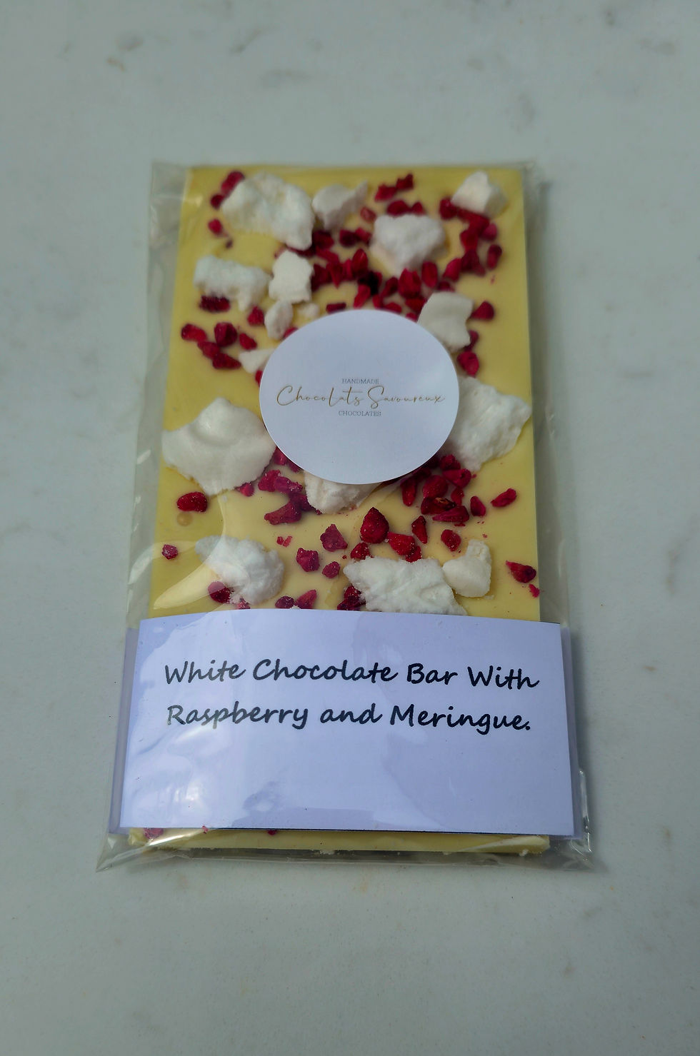 White Chocolate, Raspberry, and Meringue Bar.