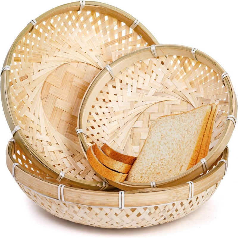 Thumbnail: Hiceeden 3Pcs Round Bamboo Serving Trays