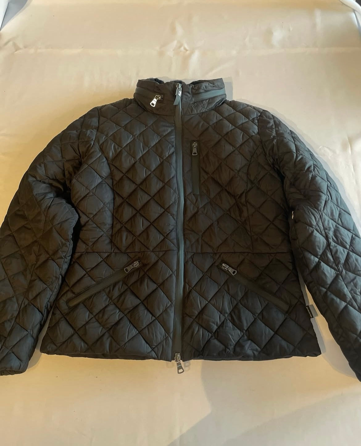 Quiltet jakke med ridesplitt og hette, str M