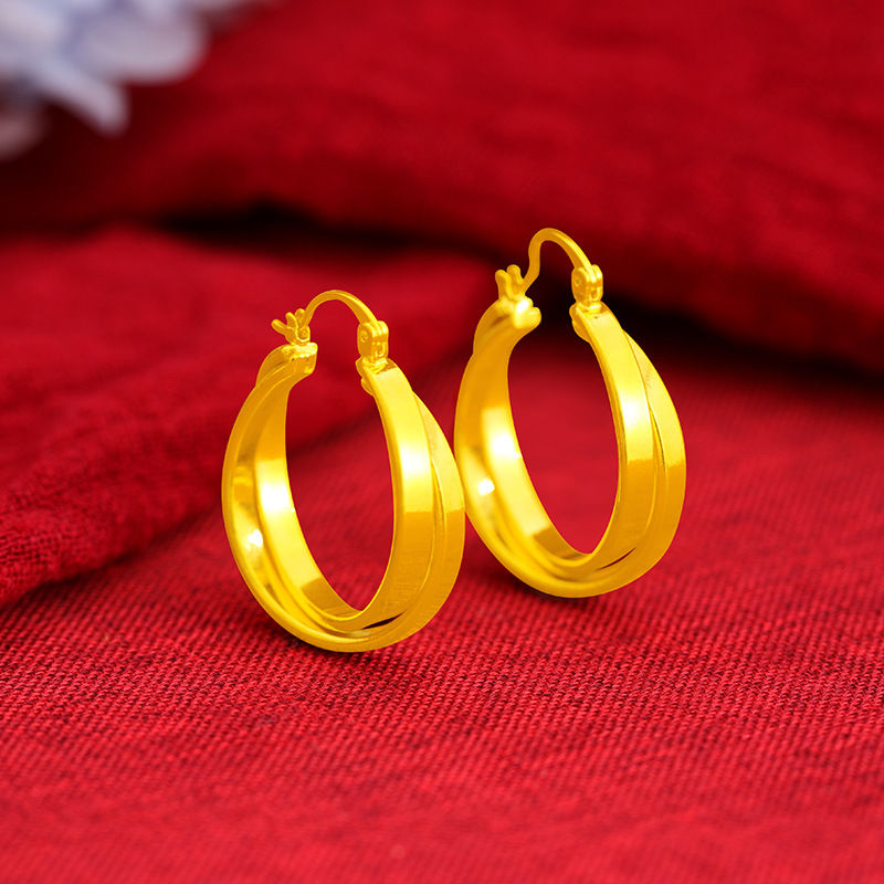 Stylish Double Hoop Earrings Women's 24K Gold AU999 - Minimalist double hoops, t