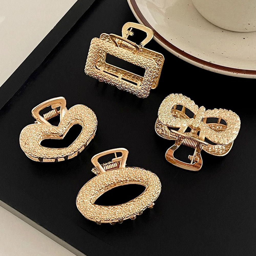 Medium Hair Claw Clip Gold Color Metal Oval Rectangular Heart Shaped Shark Hair