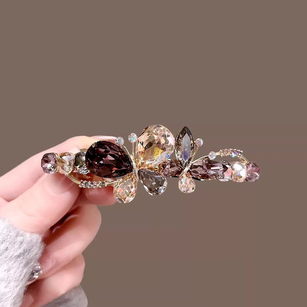 Thumbnail: Vintage Butterfly Rhinestone Hair Clip Gold Tone Crystal Hairpins Elegant Hair A