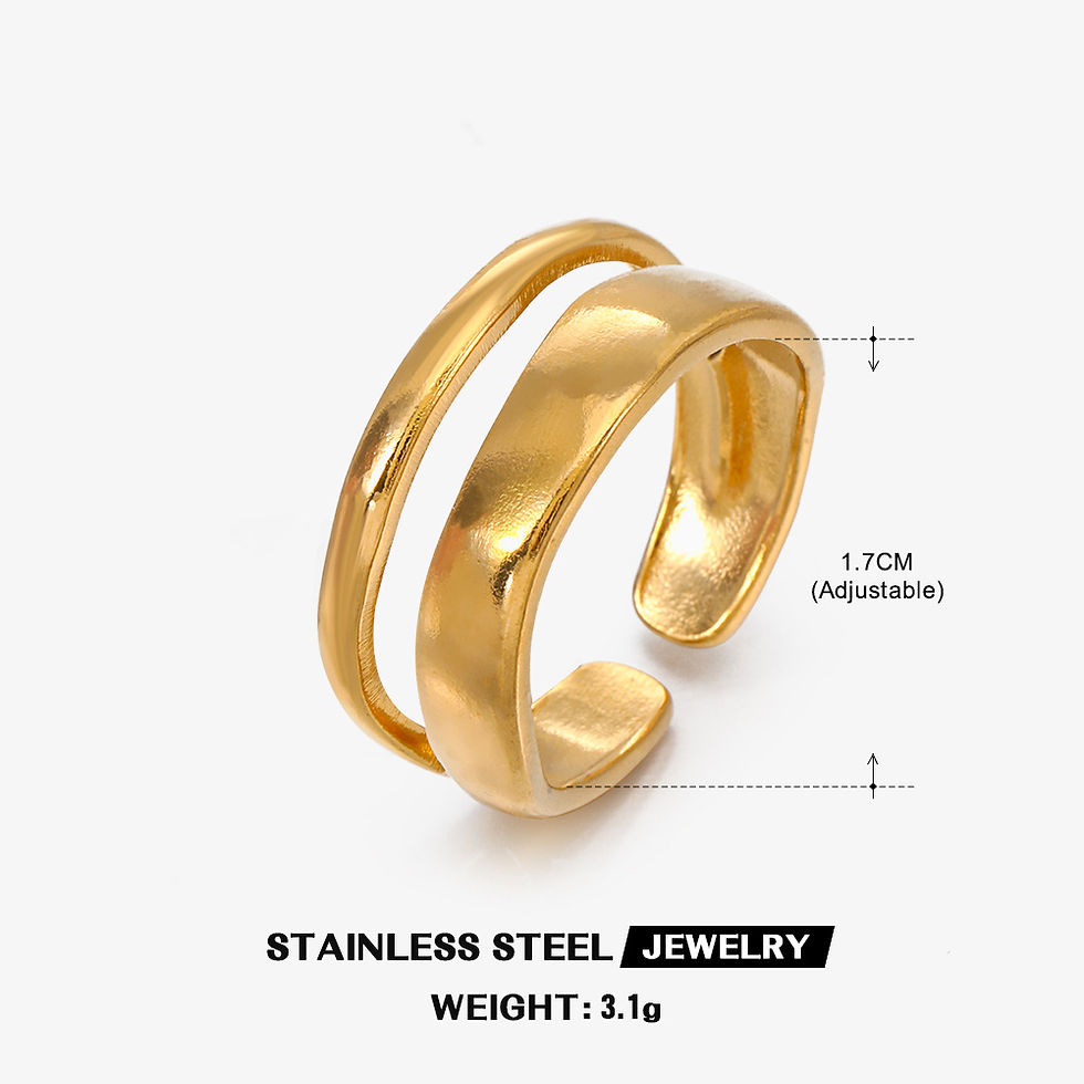 Thumbnail: Stainless Steel Irregular Double Layer Open Rings for Women Gold Color Couple We