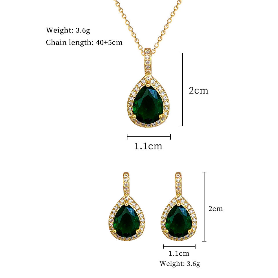 Thumbnail: ZAKOL Exquisite Stainless Steel Green Water Droplet Inlay Zircon Pendant Necklac
