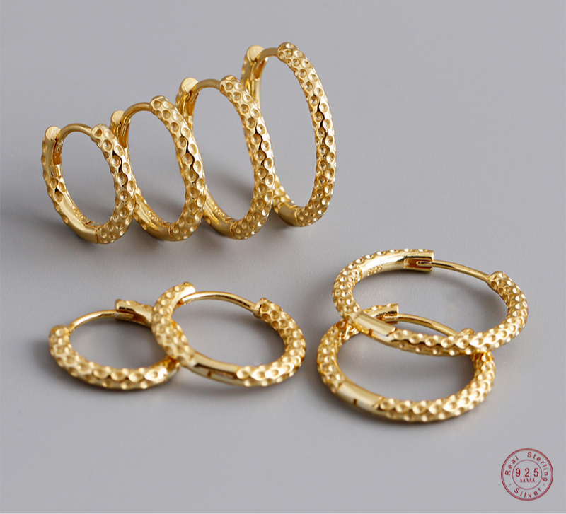 WANTME 925 Sterling Silver Hoop Earrings Statement Gold Polka Dot Honeycomb Fash