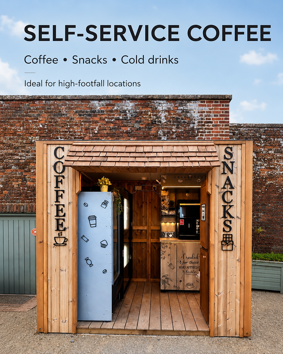 Concept image of a custom self-service coffee and snack kiosk