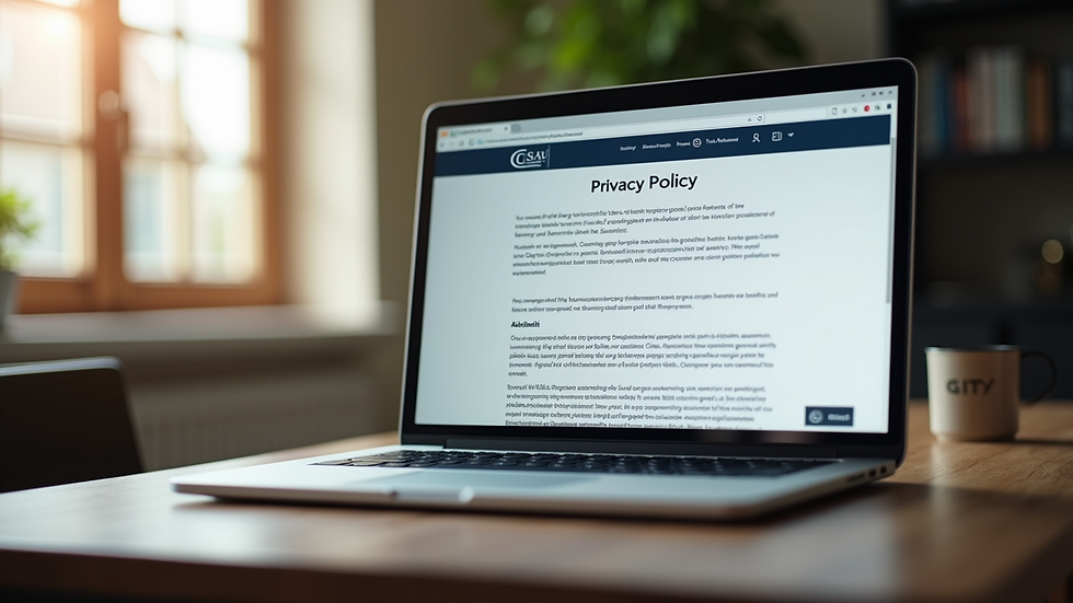 Close-up view of a laptop displaying privacy policy document
