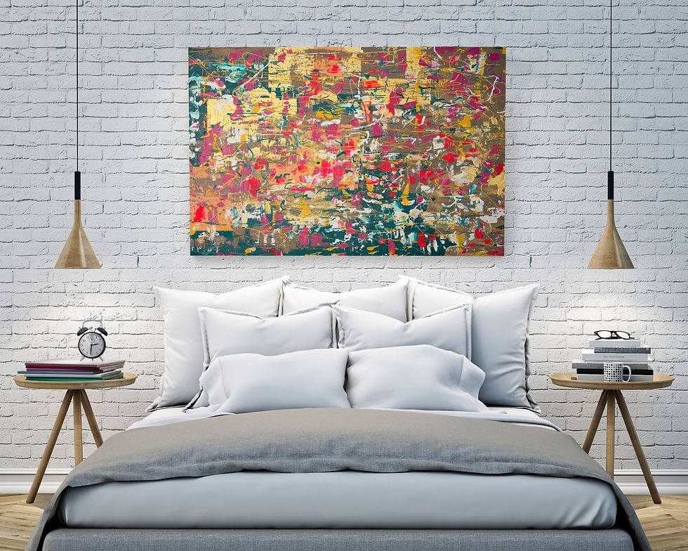 Thumbnail: ציור אבסטרקט ורוד זהב ירוק שפריצים 100*70 ס"מ