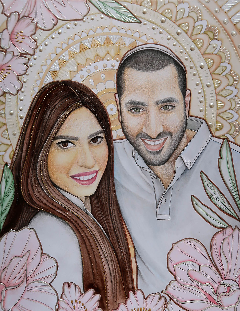 תמונה ממוזערת: ציור דיוקן מתמונה - ציורי זוגות - פורטרט בהזמנה אישית