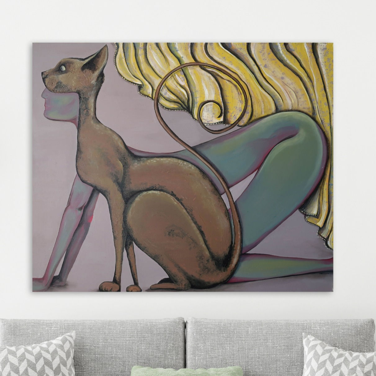 ציור מקורי, צבעי שמן, אישה חתול 100*120 ס"מ