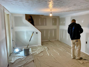 finished drywall before paint. Fresh textured ceiling