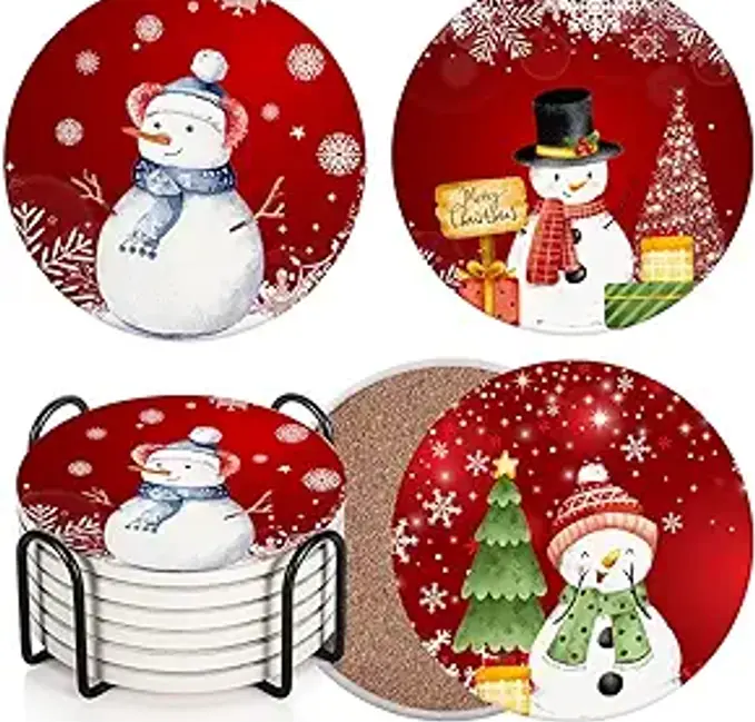 Juego de 6 posavasos con diseño de árbol de muñeco de nieve de Navidad