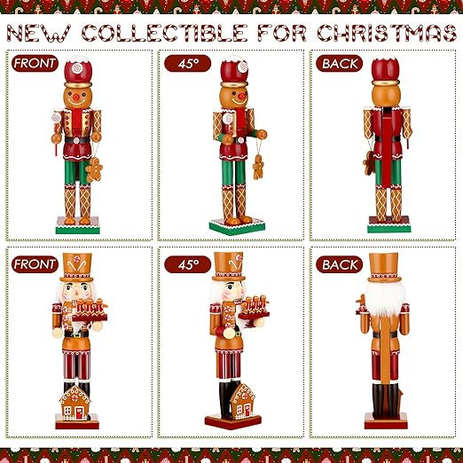 Miniatura: Soaoo 2 figuras de cascanueces de madera de 13.78 pulgadas de madera de jengibre