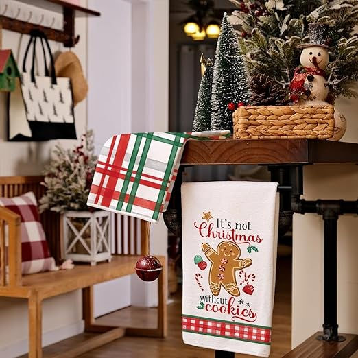 Miniatura: ARKENY Juego de 2 paños de cocina de Navidad para decoración navideña