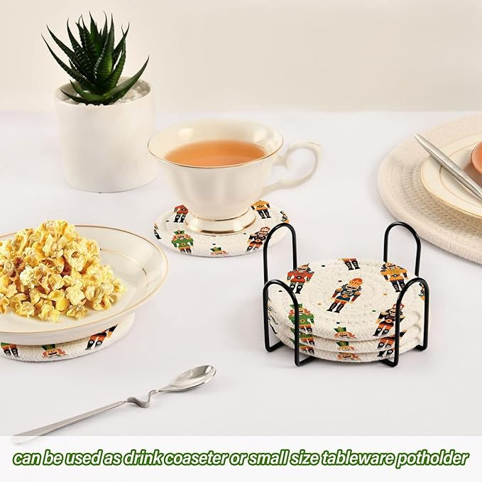 Miniatura: SDMKA Christmas Nutcrackers 6 Pcs Cotton Woven Coasters with Holder