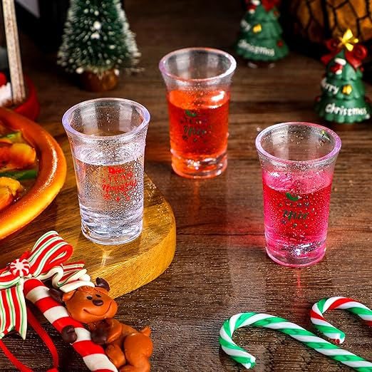 Miniatura: Juego de 12 vasos de chupito de Navidad de 1.2 onzas, vasos de cóctel